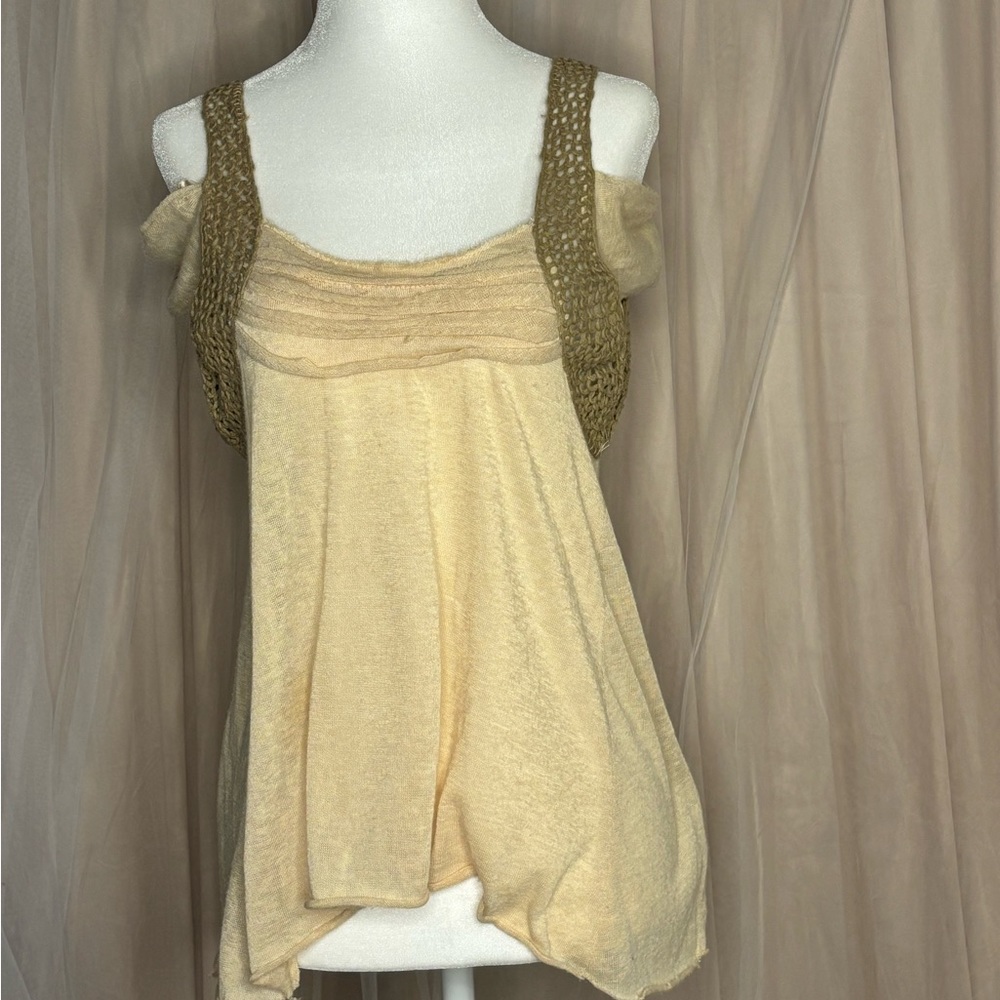 Free People Yellow Smocked Asymmetrical Tank Top